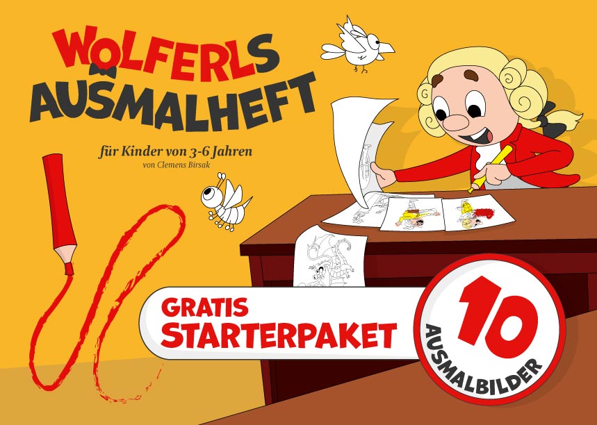 Gratis Ausmalbilder-Starterpaket aus Wolferls Ausmalheft "Bunte Abenteuer"